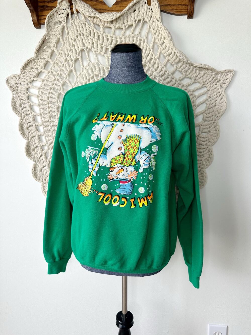 Vintage 80s Hanes Novelty Snowman Am I Cool Or What Sweatshirt Size XL